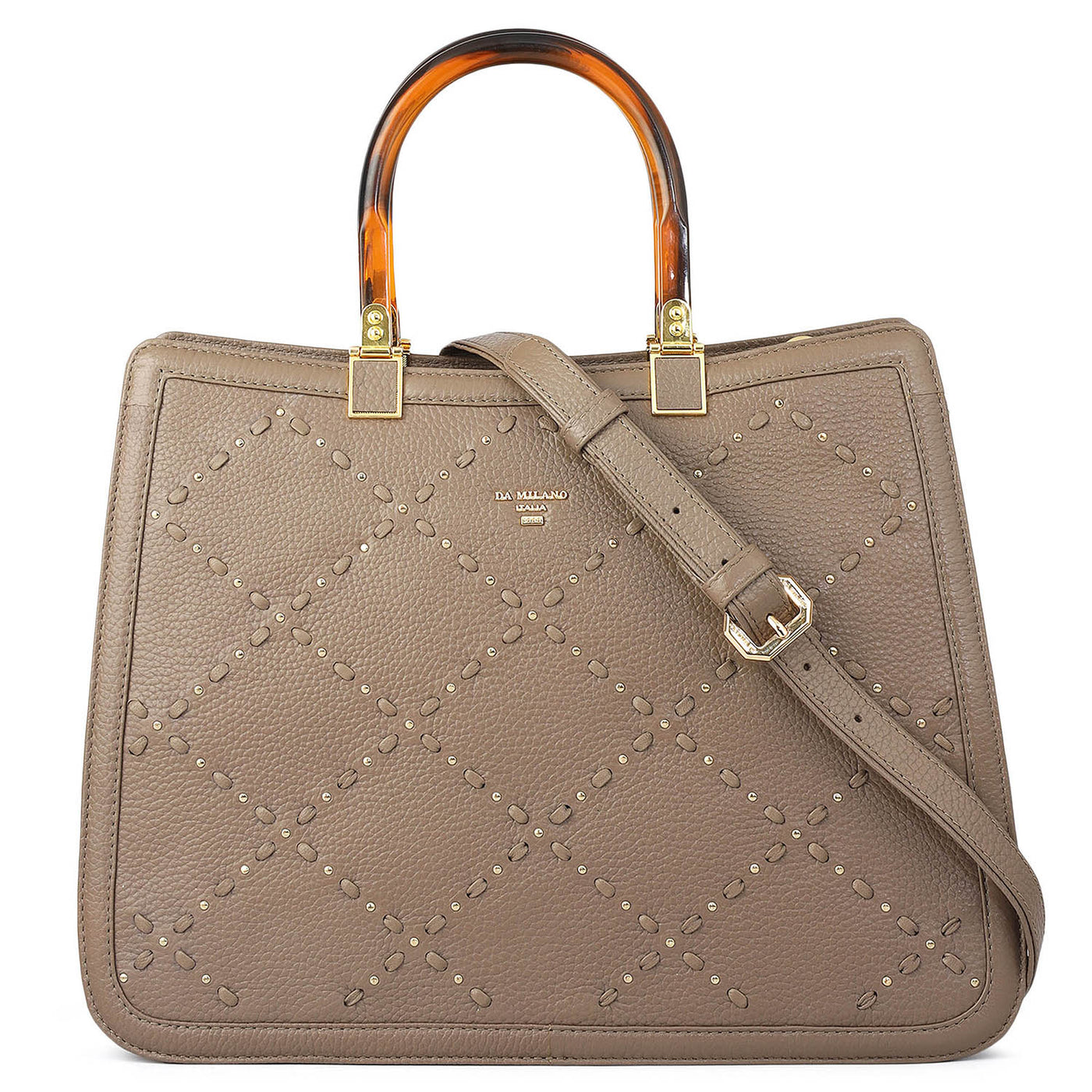 Medium Bunti Wax Leather Satchel - Greyish Taupe
