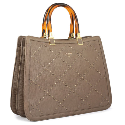 Medium Bunti Wax Leather Satchel - Greyish Taupe