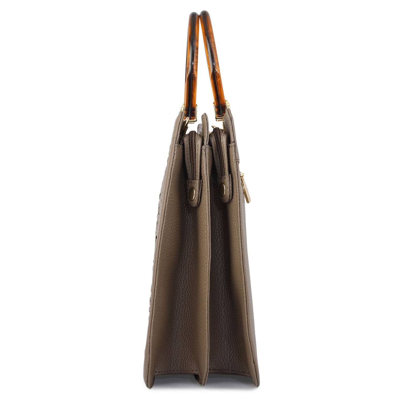 Medium Bunti Wax Leather Satchel - Greyish Taupe