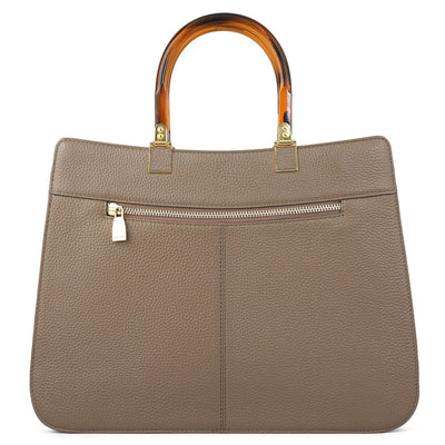 Medium Bunti Wax Leather Satchel - Greyish Taupe