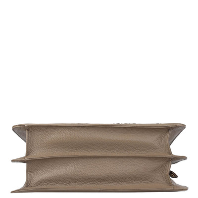 Medium Bunti Wax Leather Satchel - Greyish Taupe