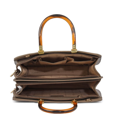 Medium Bunti Wax Leather Satchel - Greyish Taupe