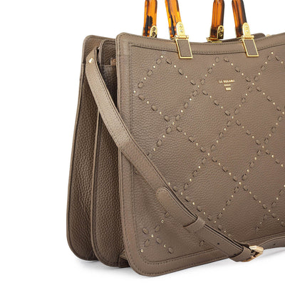 Medium Bunti Wax Leather Satchel - Greyish Taupe