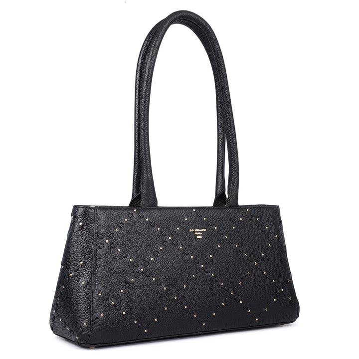 Serena Wax Leather Shoulder Bag - Black