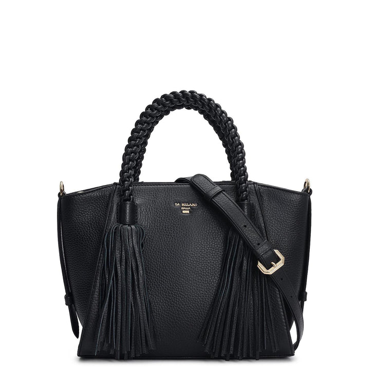 Small Wax Leather Satchel - Black