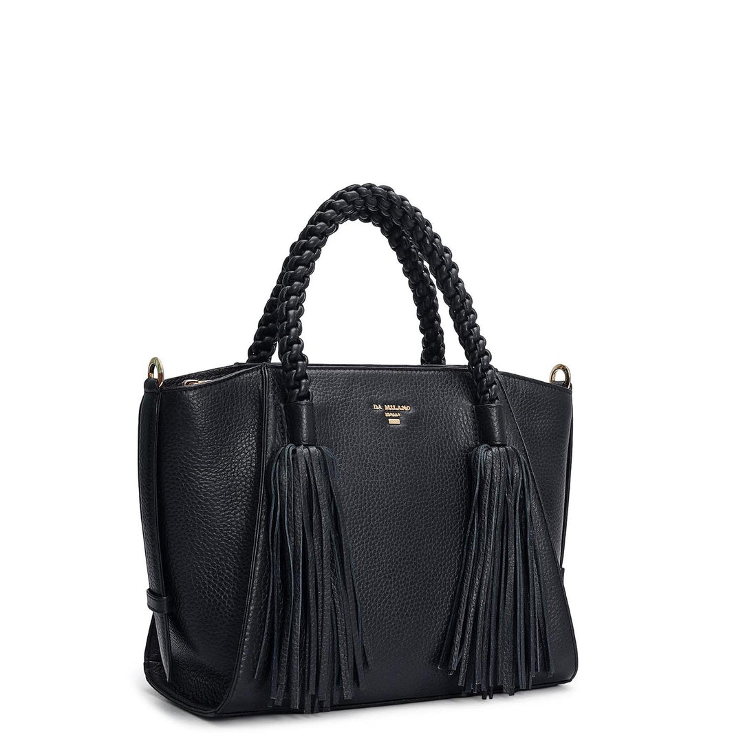 Small Wax Leather Satchel - Black