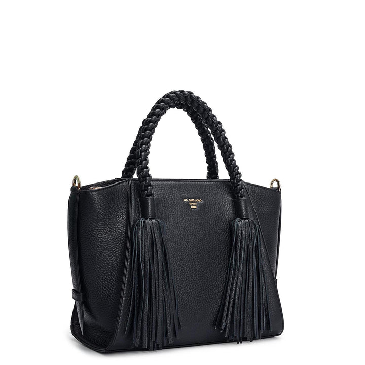 Small Wax Leather Satchel - Black