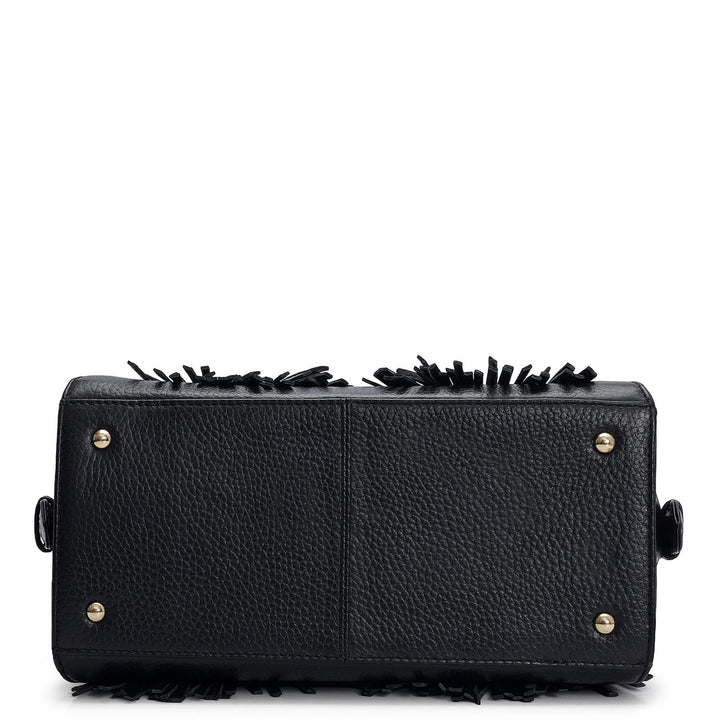 Small Wax Leather Satchel - Black