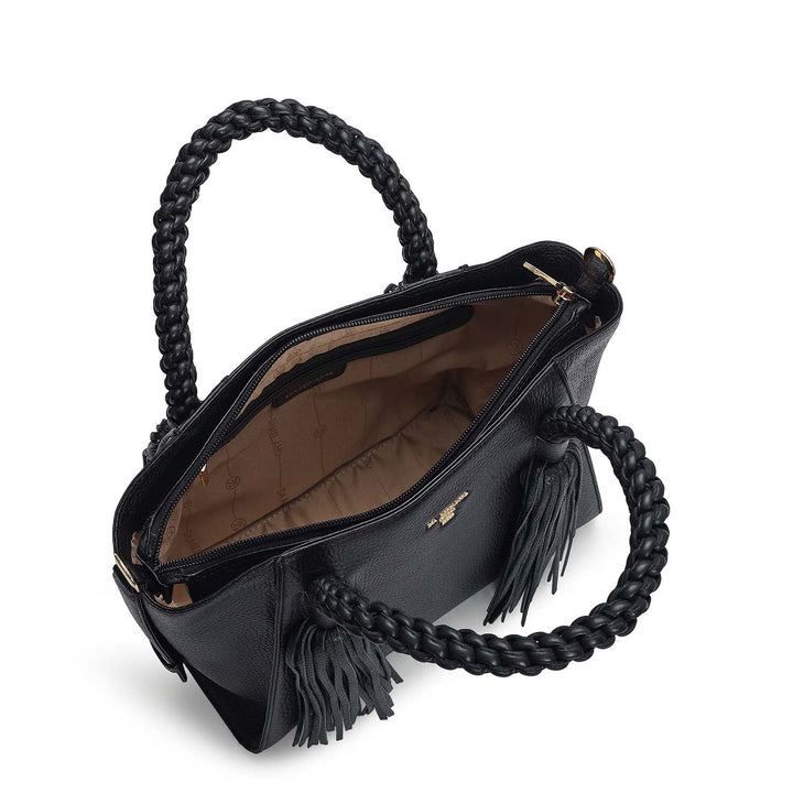 Small Wax Leather Satchel - Black
