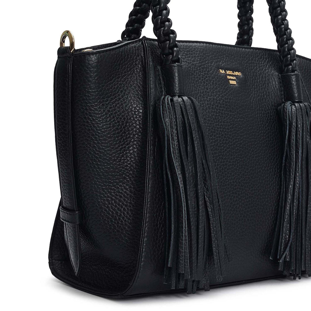 Small Wax Leather Satchel - Black