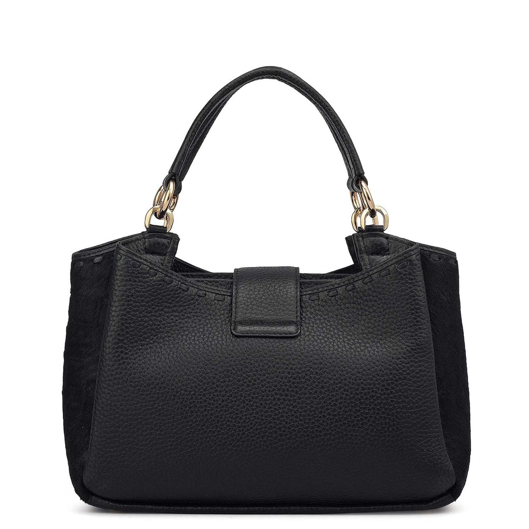 Small Fur Wax Leather Satchel - Black