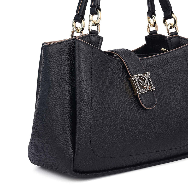 Small Wax Leather Satchel - Black