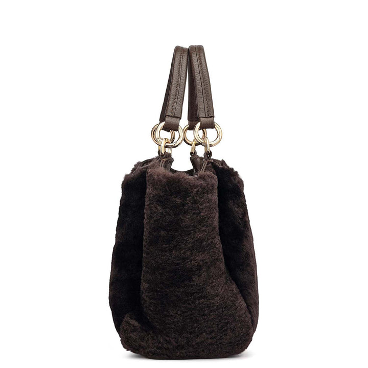 Small Fur Leather Satchel - Chocolate