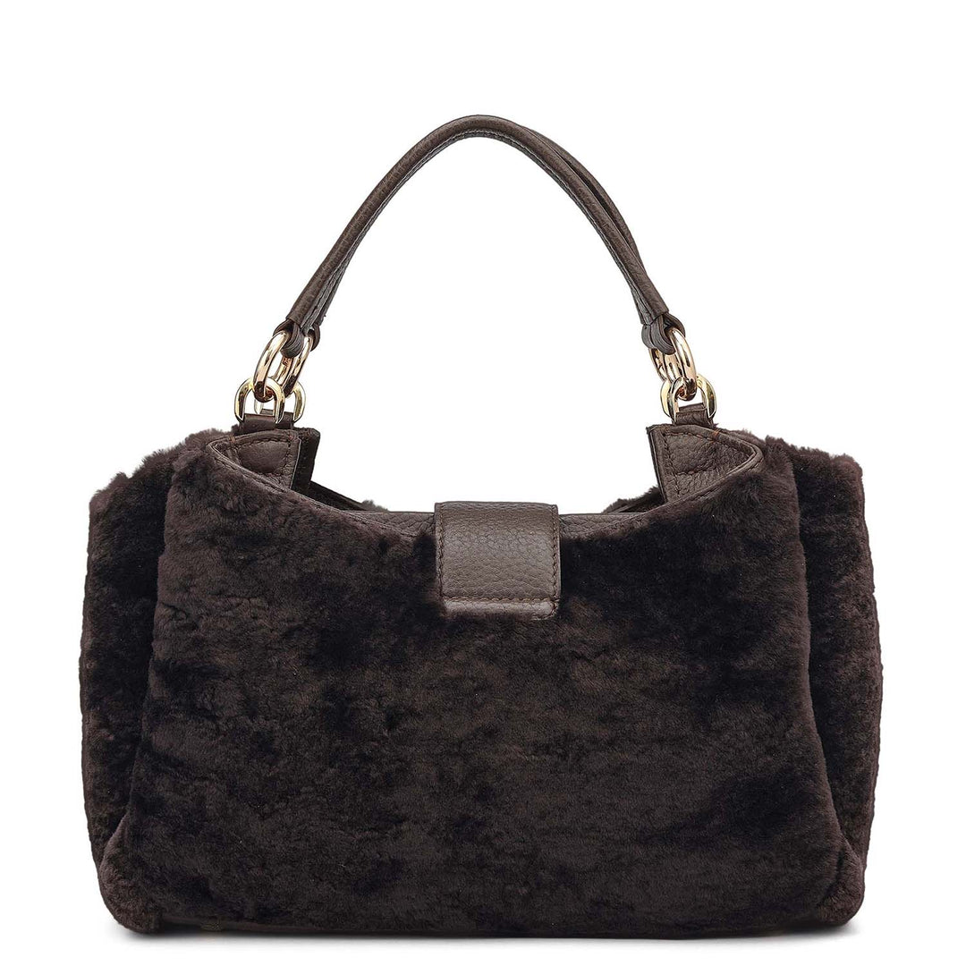 Small Fur Leather Satchel - Chocolate
