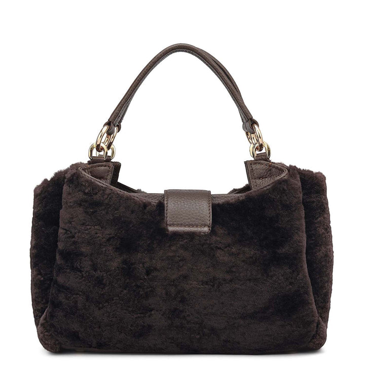 Small Fur Leather Satchel - Chocolate