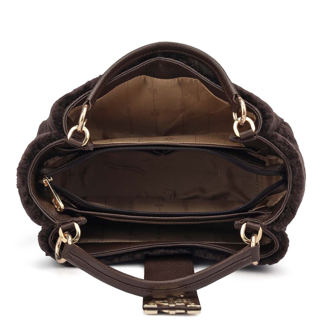 Small Fur Leather Satchel - Chocolate