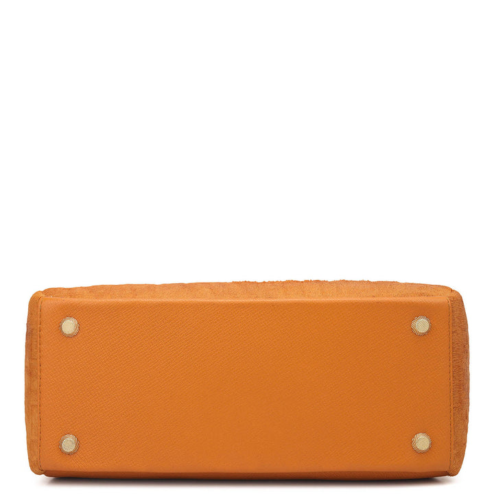 Small Fur Franzy Leather Satchel - Flame
