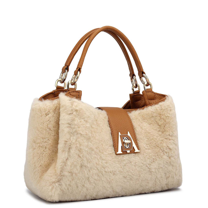 Small Fur Leather Satchel - Off White