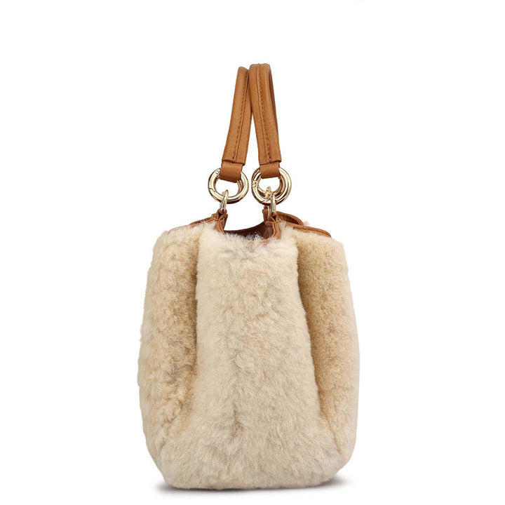 Small Fur Leather Satchel - Off White
