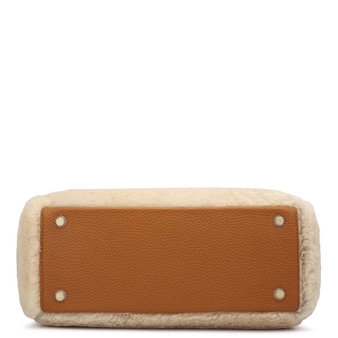 Small Fur Leather Satchel - Off White