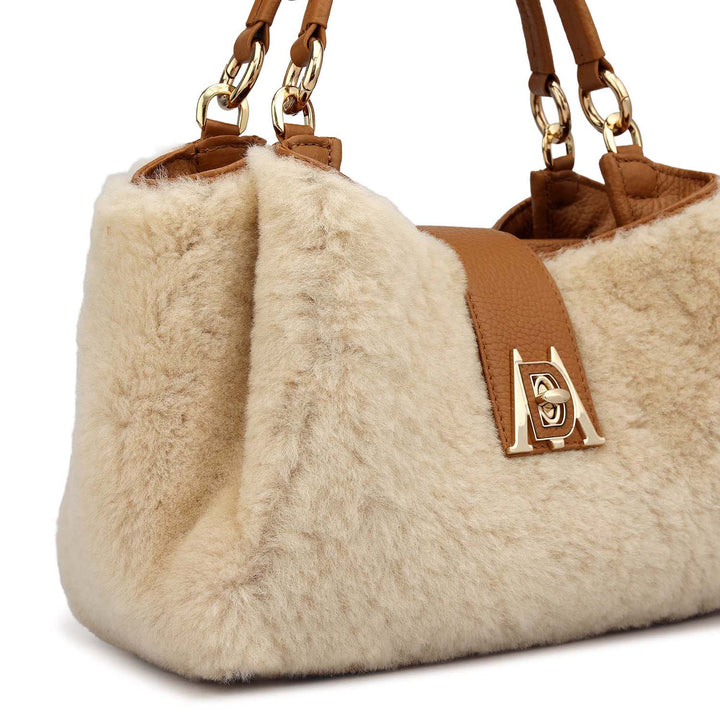 Small Fur Leather Satchel - Off White
