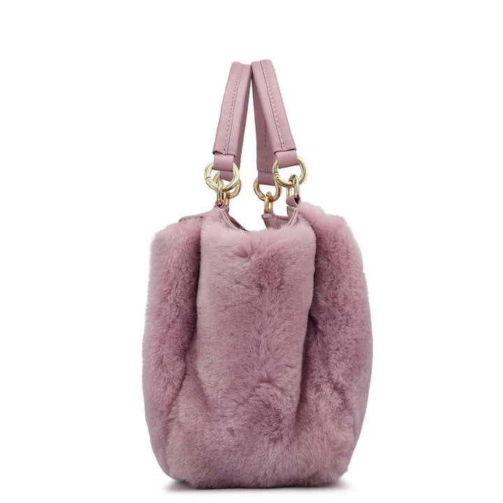 Small Fur Leather Satchel - Purple