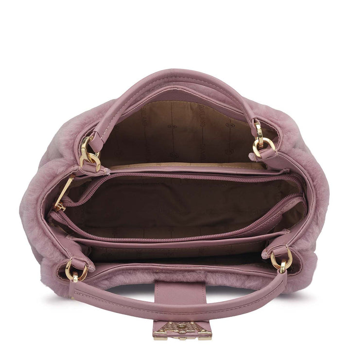 Small Fur Leather Satchel - Purple