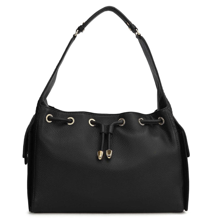 Medium Wax Mat Leather Hobo - Black