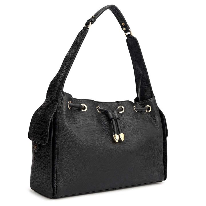 Medium Wax Mat Leather Hobo - Black