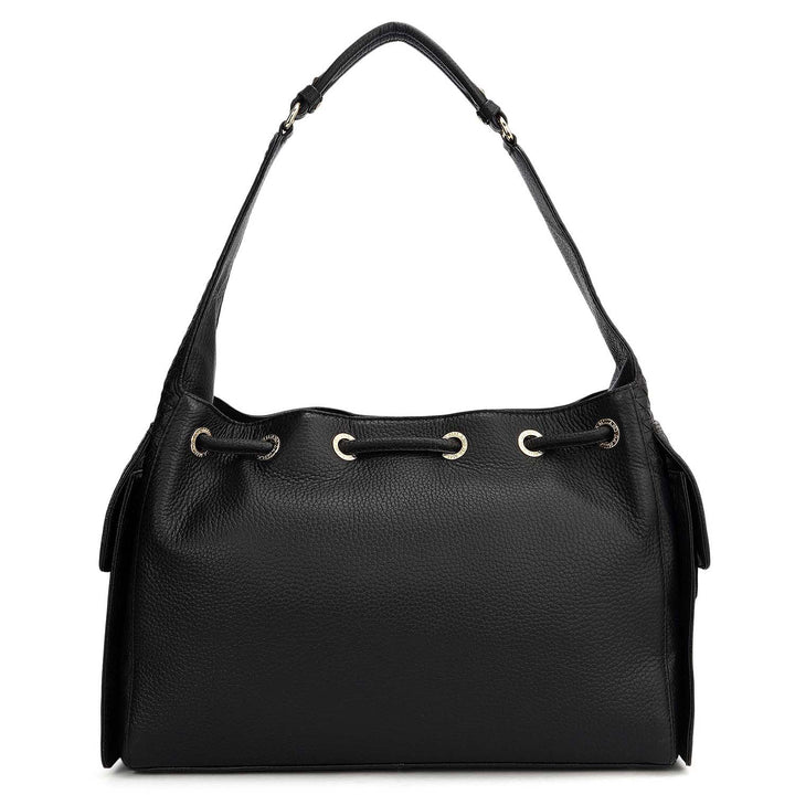 Medium Wax Mat Leather Hobo - Black