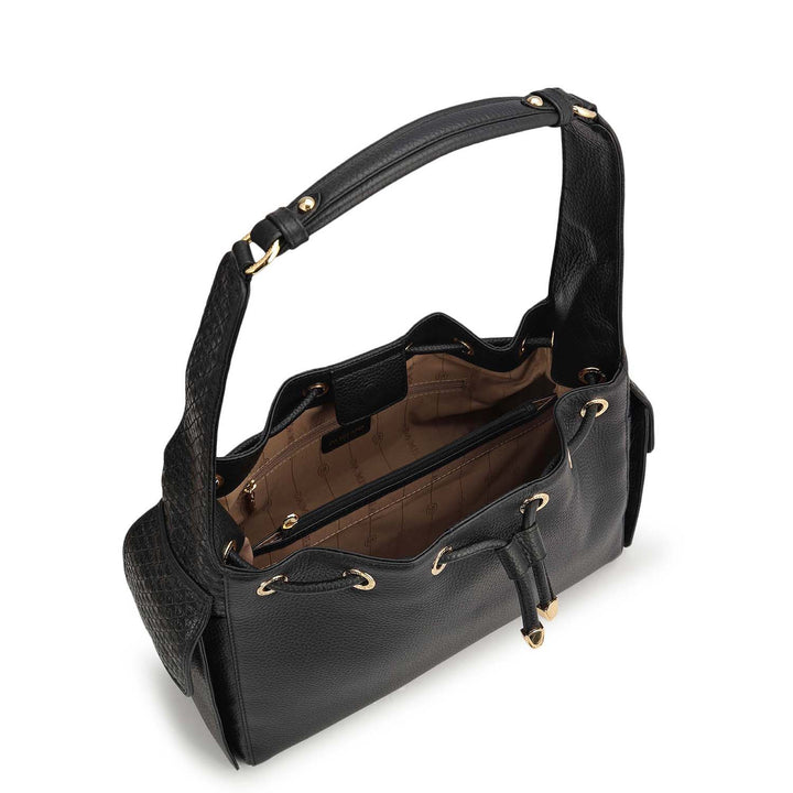 Medium Wax Mat Leather Hobo - Black