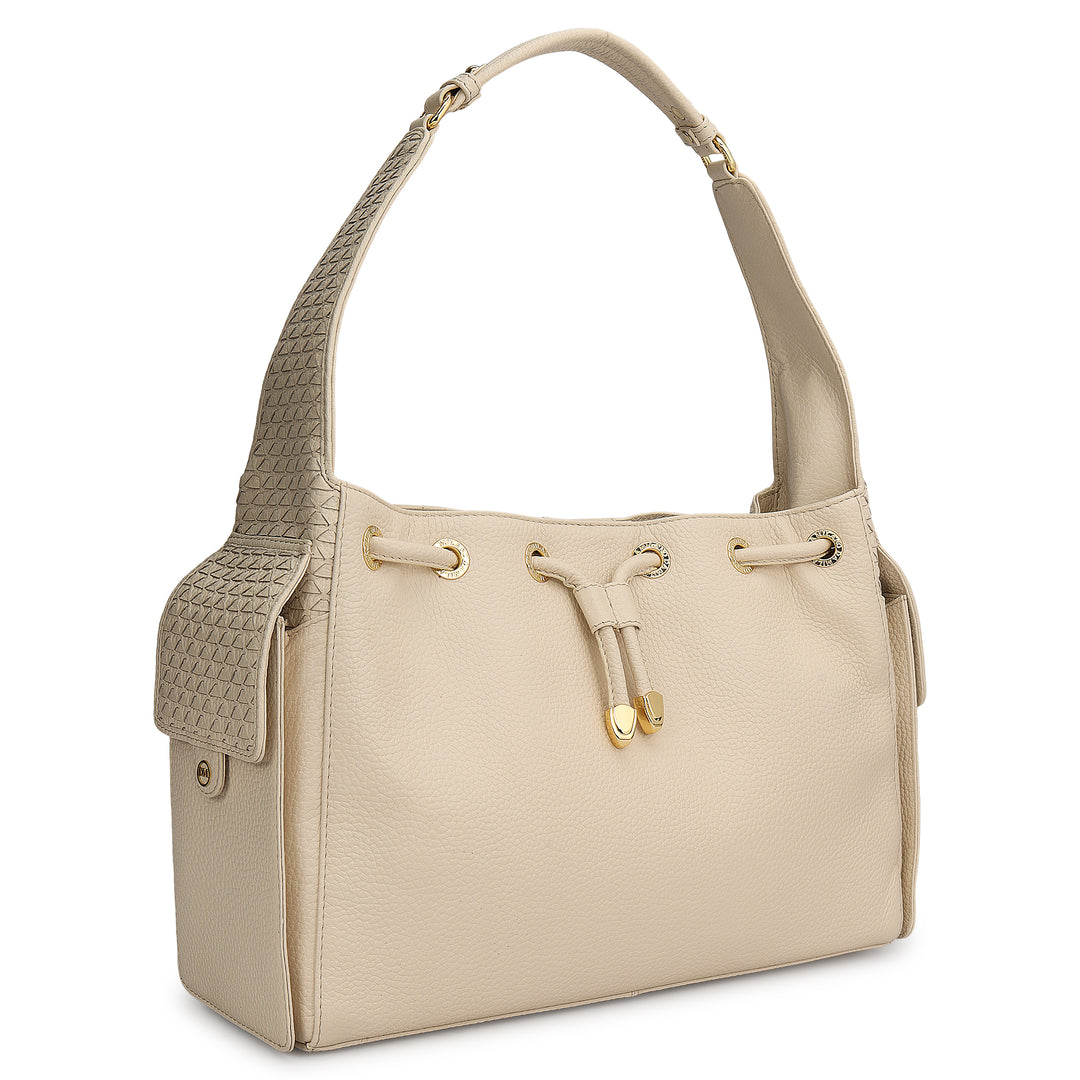 Medium Wax Mat Leather Hobo - Marshmallow