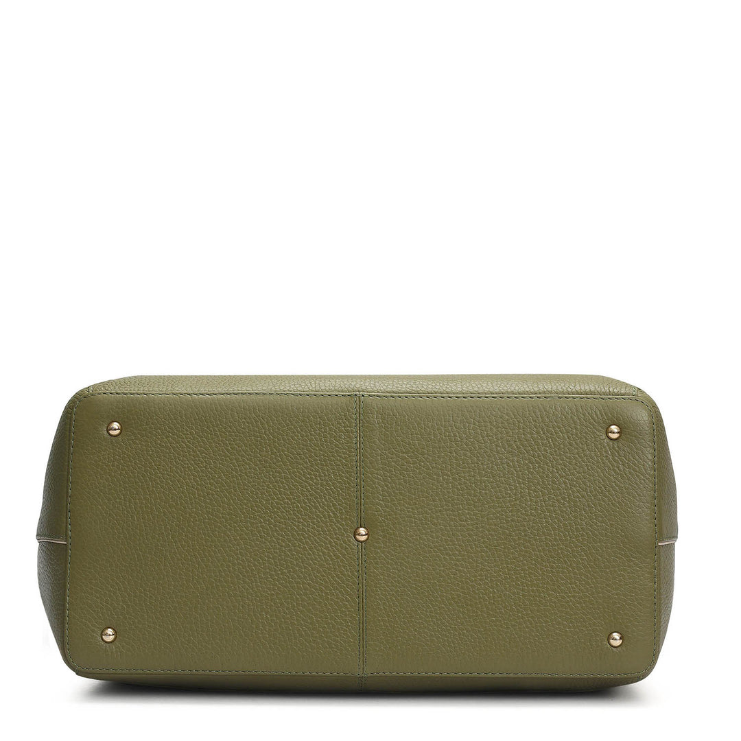 Medium Wax Leather Tote - Fern