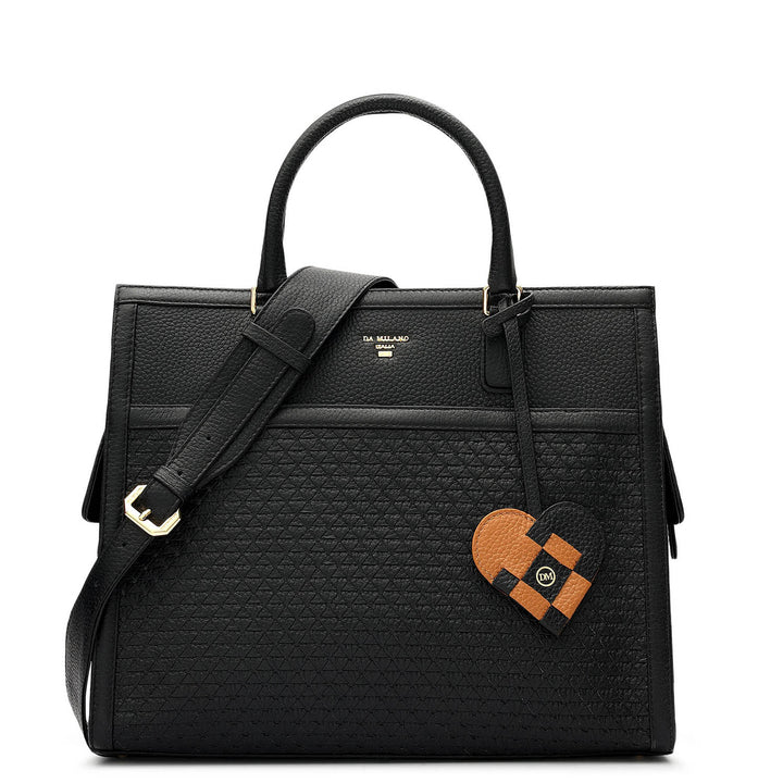 Medium Mat Wax Leather Book Tote - Black