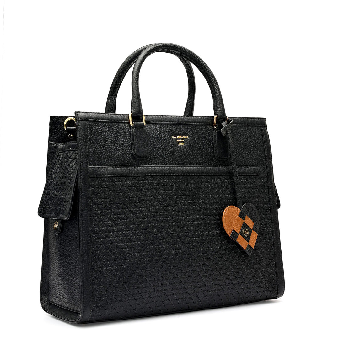 Medium Mat Wax Leather Book Tote - Black