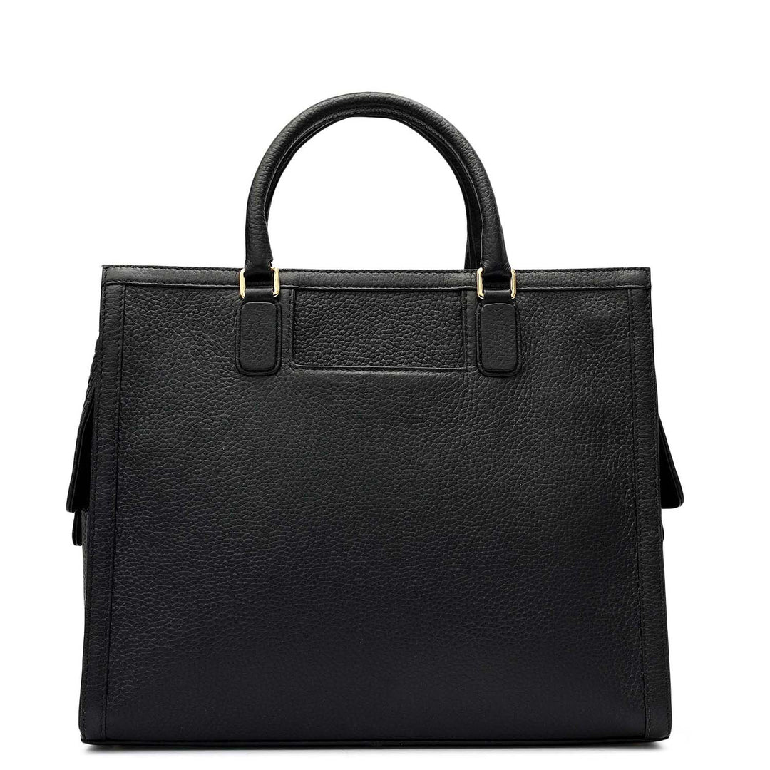 Medium Mat Wax Leather Book Tote - Black