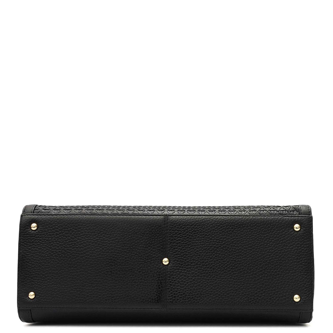 Medium Mat Wax Leather Book Tote - Black