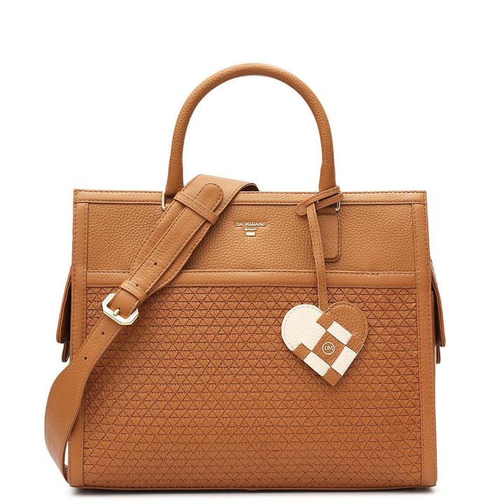 Medium Mat Wax Leather Book Tote - Caramel