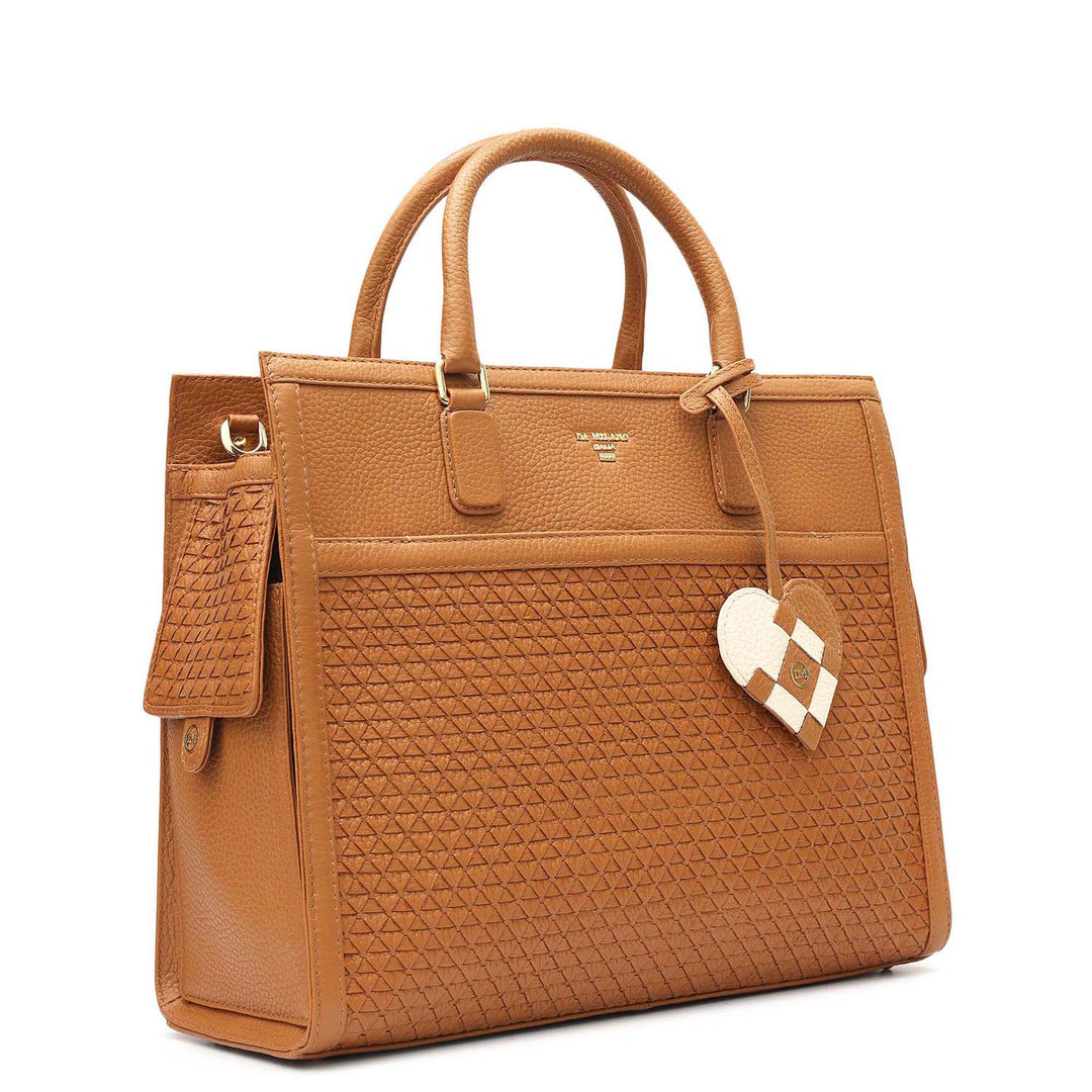 Medium Mat Wax Leather Book Tote - Caramel