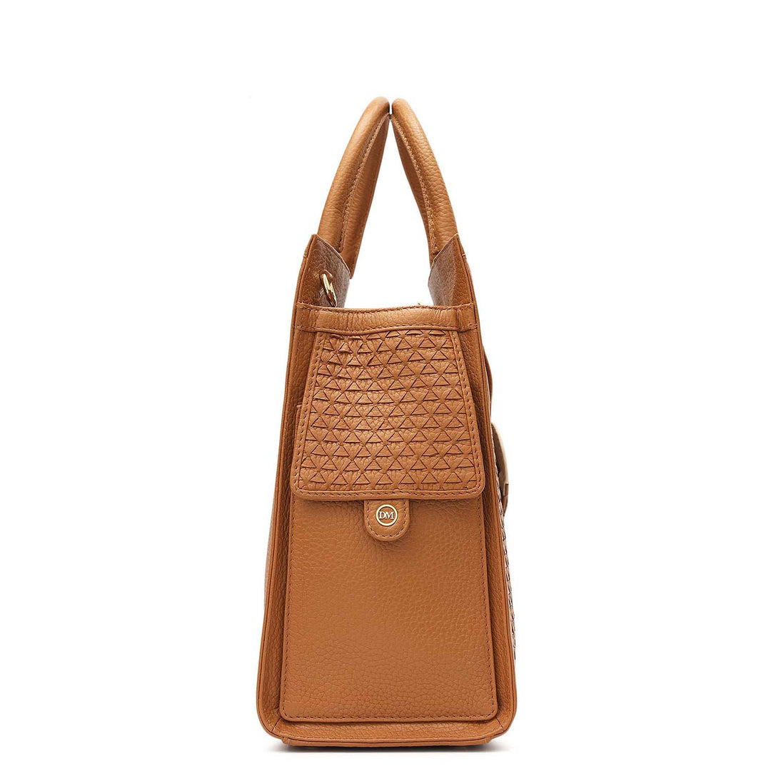 Medium Mat Wax Leather Book Tote - Caramel