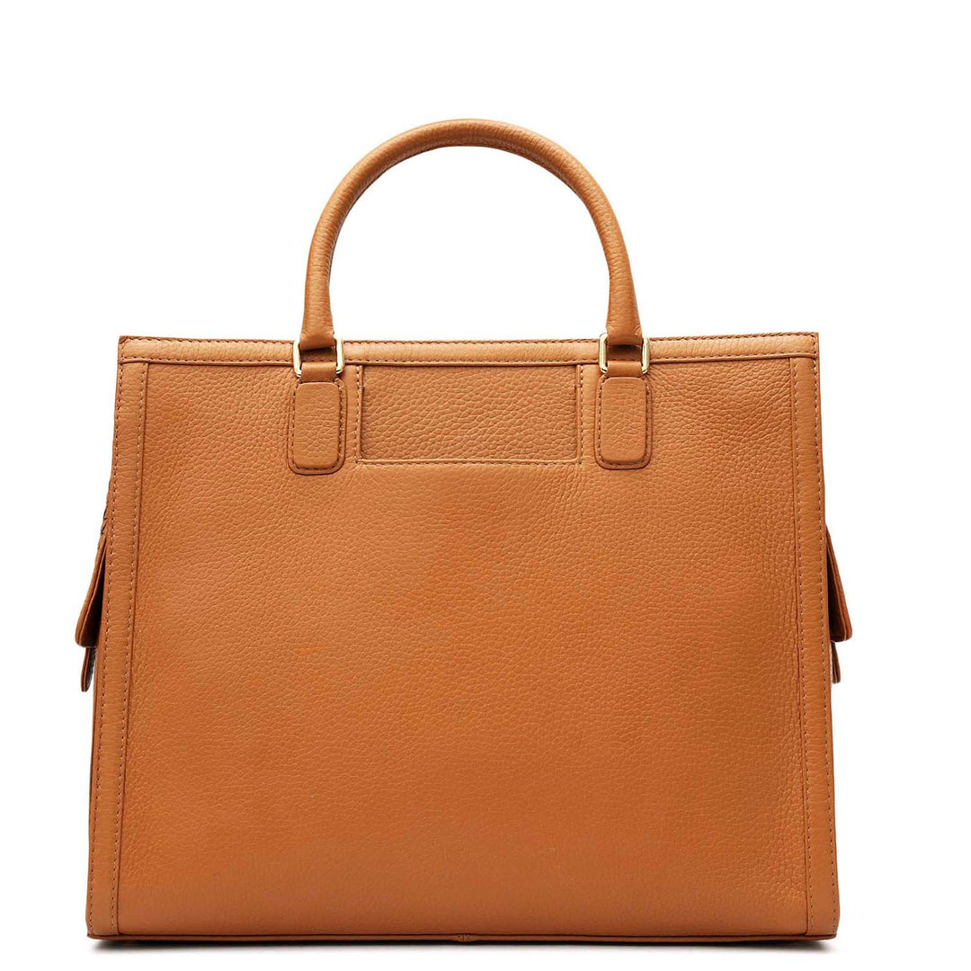 Medium Mat Wax Leather Book Tote - Caramel