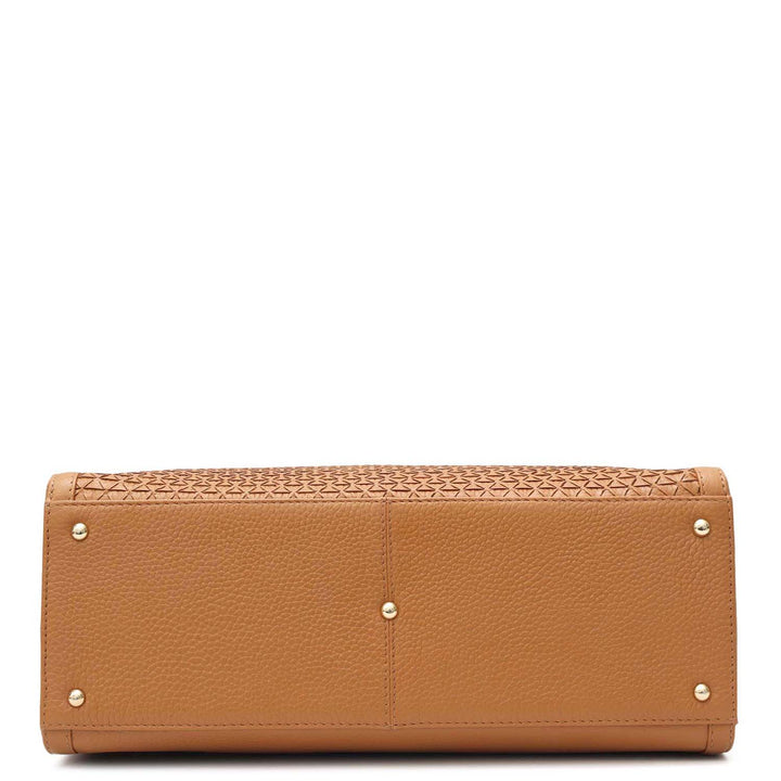 Medium Mat Wax Leather Book Tote - Caramel