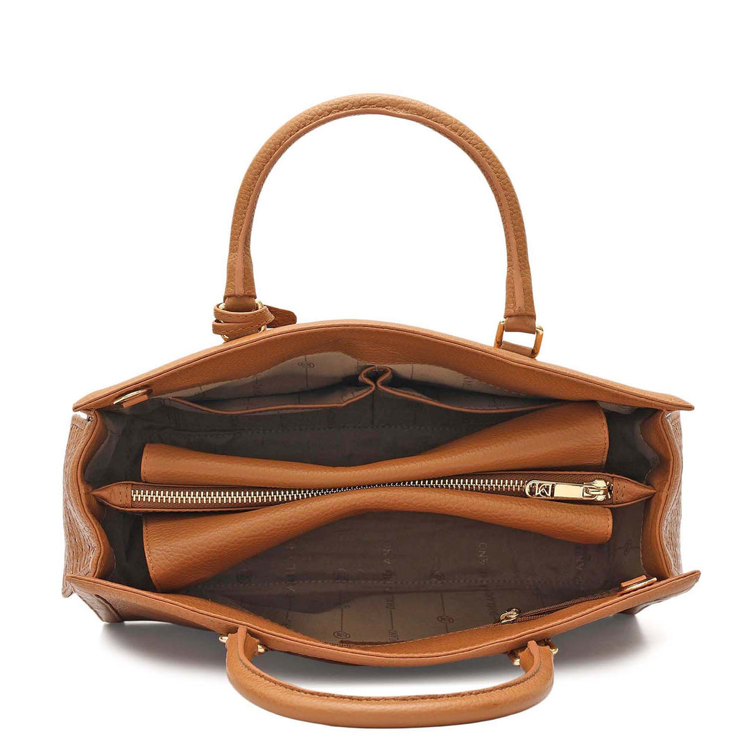 Medium Mat Wax Leather Book Tote - Caramel