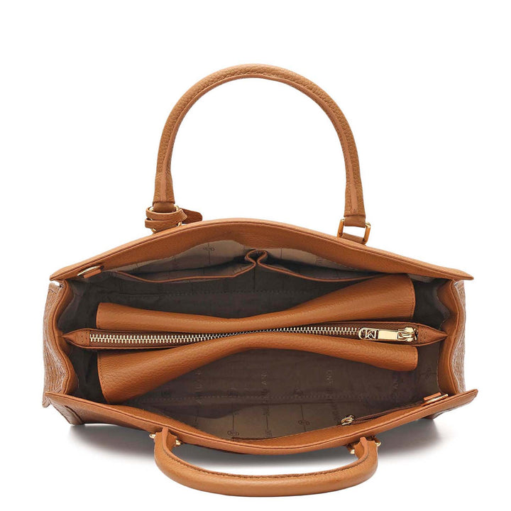 Medium Mat Wax Leather Book Tote - Caramel