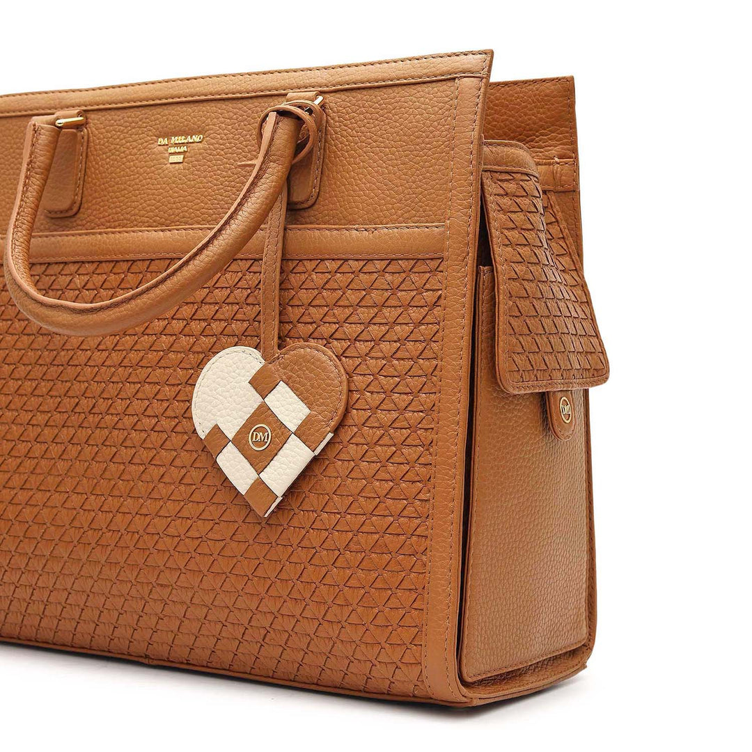 Medium Mat Wax Leather Book Tote - Caramel