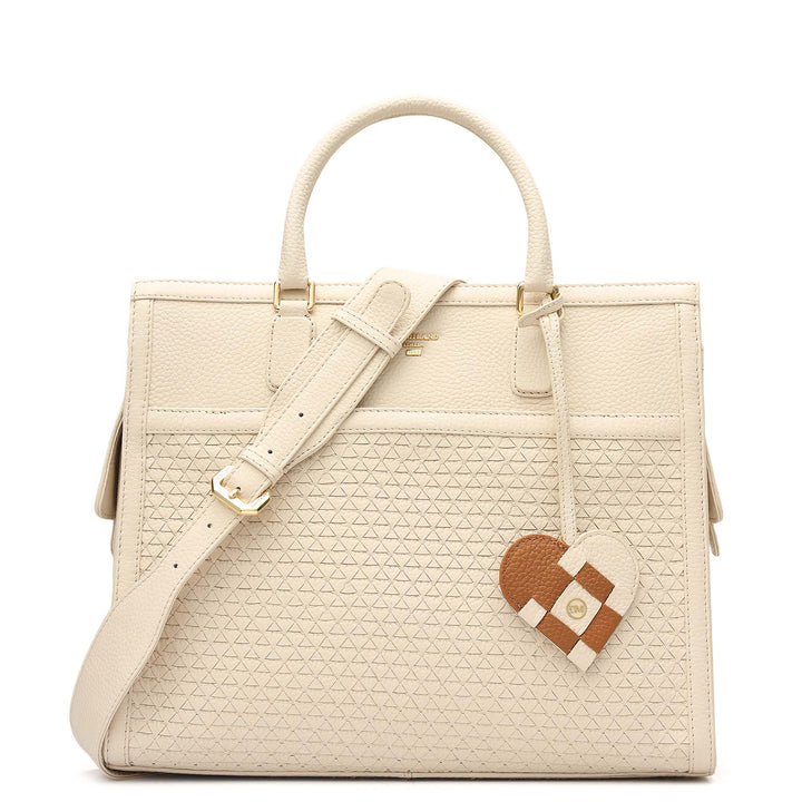 Medium Mat Wax Leather Book Tote - Marshmallow