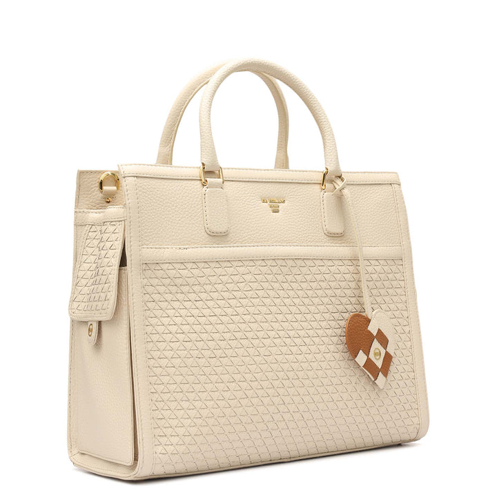 Medium Mat Wax Leather Book Tote - Marshmallow