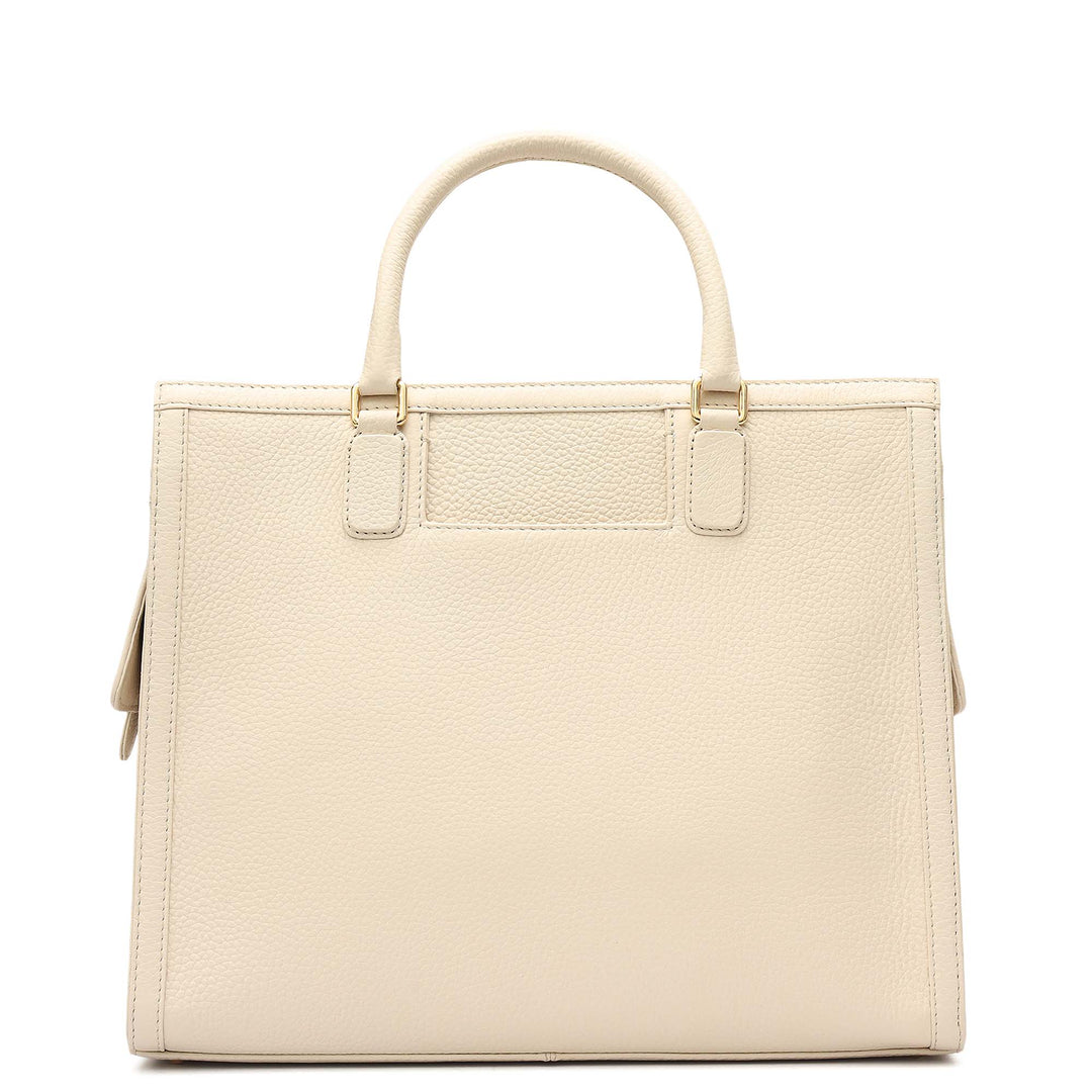 Medium Mat Wax Leather Book Tote - Marshmallow