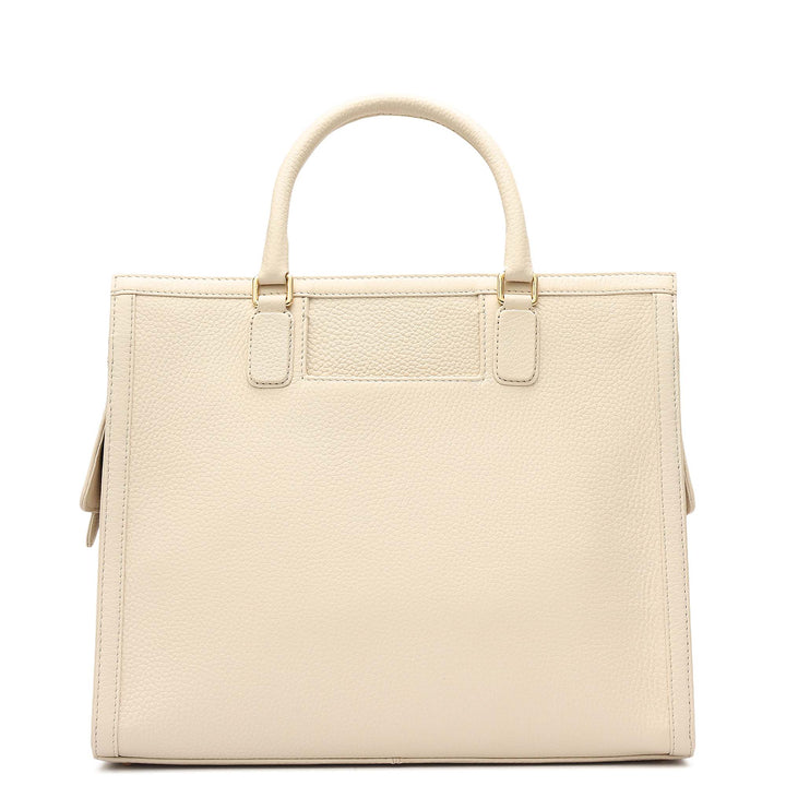 Medium Mat Wax Leather Book Tote - Marshmallow