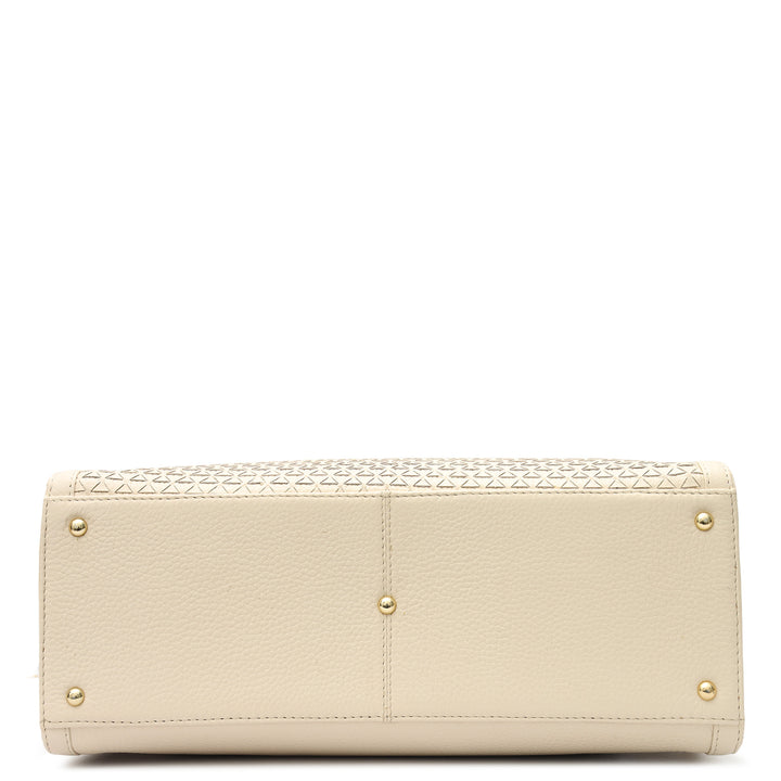 Medium Mat Wax Leather Book Tote - Marshmallow